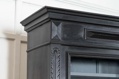 19thC French Ebonised Glazed Bookcase Vitrine