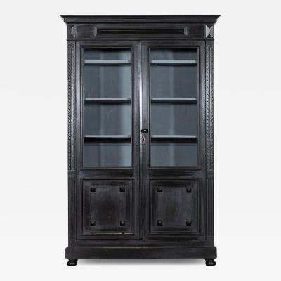 19thC French Ebonised Glazed Bookcase Vitrine