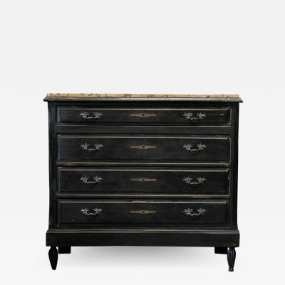 19thC French Ebonised Marble Commode