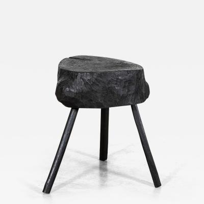19thC French Ebonised Vernacular Elm Chopping Block Table
