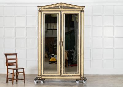 19thC French Empire Painted Oak Armoire