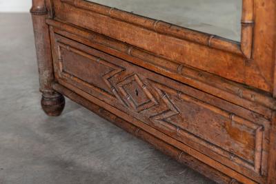 19thC French Faux Bamboo Walnut Mirrored Armoire