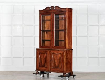 19thC French Flame Mahogany Glazed Bookcase