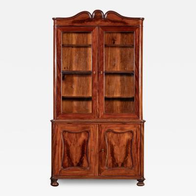 19thC French Flame Mahogany Glazed Bookcase