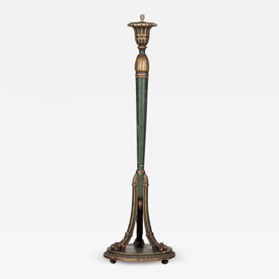 19thC French Gilt Green Painted Floor Lamp