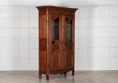 19thC French Glazed Fruitwood Armoire Vitrine