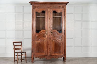 19thC French Glazed Fruitwood Armoire Vitrine