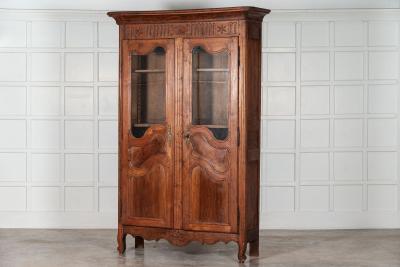 19thC French Glazed Fruitwood Armoire Vitrine