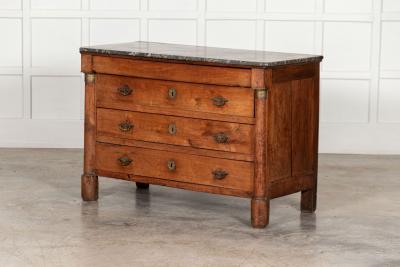 19thC French Marble Empire Fruitwood Commode