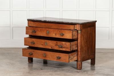 19thC French Marble Empire Fruitwood Commode