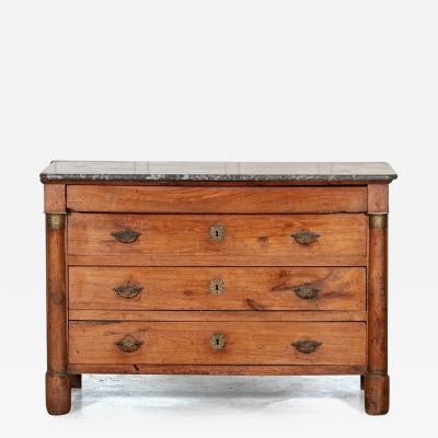 19thC French Marble Empire Fruitwood Commode