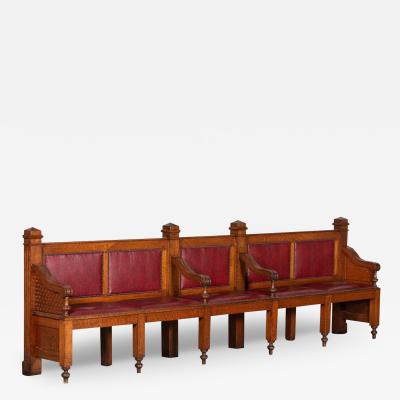 19thC French Oak Bank Waiting Bench