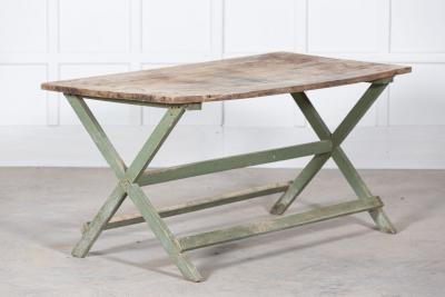 19thC French Painted Green Fruitwood Tavern Table