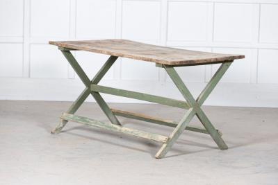19thC French Painted Green Fruitwood Tavern Table