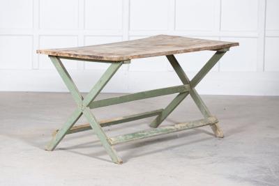 19thC French Painted Green Fruitwood Tavern Table