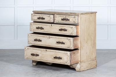19thC French Painted Pine Graduated Chest of Drawers