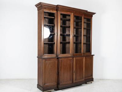 19thC Glazed Mahogany Breakfront Bookcase