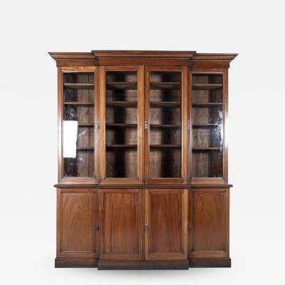 19thC Glazed Mahogany Breakfront Bookcase