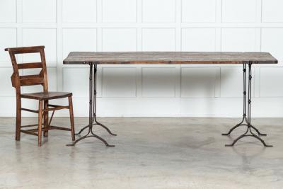 19thC Iron Pine Trestle Table
