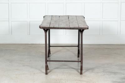 19thC Iron Pine Trestle Table