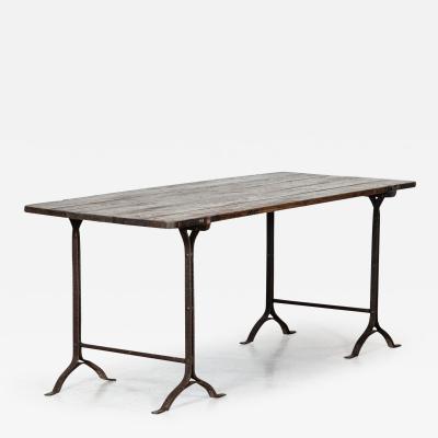 19thC Iron Pine Trestle Table