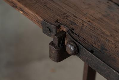 19thC Iron Pine Trestle Table