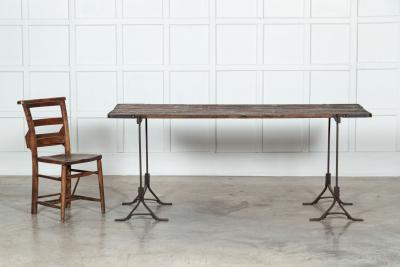 19thC Iron Pine Trestle Table