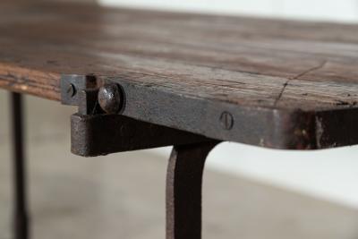 19thC Iron Pine Trestle Table