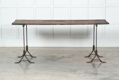 19thC Iron Pine Trestle Table