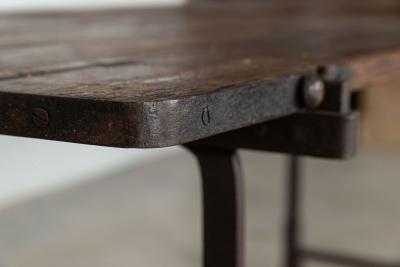 19thC Iron Pine Trestle Table