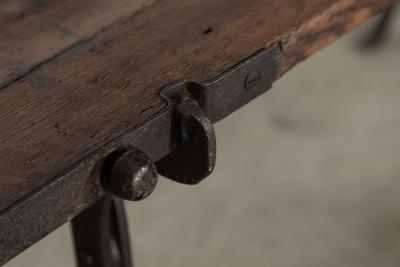 19thC Iron Pine Trestle Table