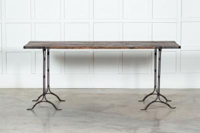 19thC Iron Pine Trestle Table