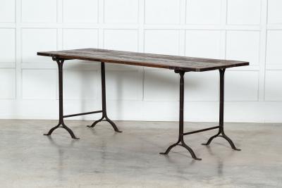19thC Iron Pine Trestle Table