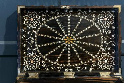 19thC Large Anglo Indian Coromandel Inlaid Sewing Box