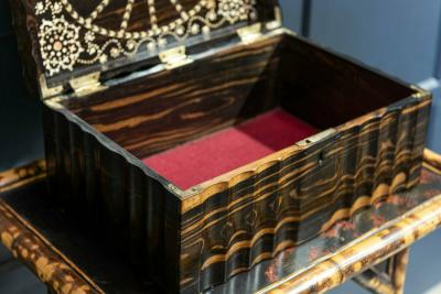 19thC Large Anglo Indian Coromandel Inlaid Sewing Box