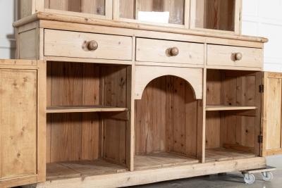 19thC Large English Pine Glazed Panelled Dresser