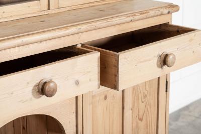 19thC Large English Pine Glazed Panelled Dresser