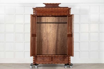 19thC Large French Pine Faux Bamboo Wardrobe
