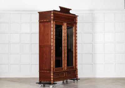 19thC Large French Pine Faux Bamboo Wardrobe