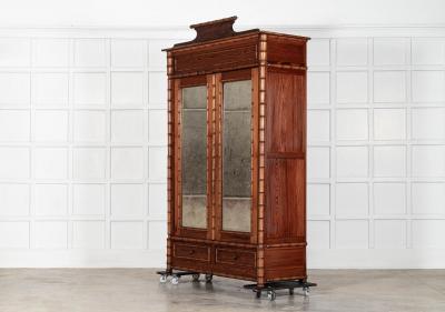 19thC Large French Pine Faux Bamboo Wardrobe