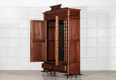 19thC Large French Pine Faux Bamboo Wardrobe