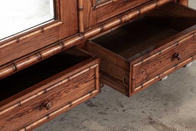 19thC Large French Pine Faux Bamboo Wardrobe