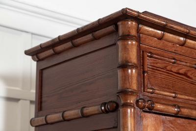 19thC Large French Pine Faux Bamboo Wardrobe