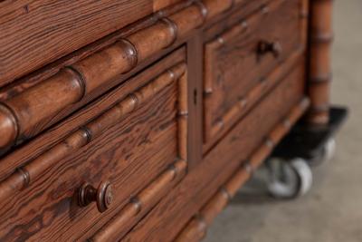 19thC Large French Pine Faux Bamboo Wardrobe