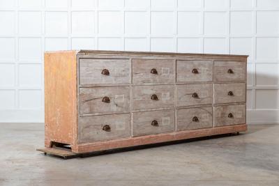 19thC Monumental Dry Scraped French Bank of Pine Drawers