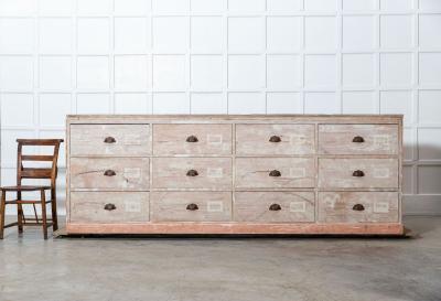 19thC Monumental Dry Scraped French Bank of Pine Drawers