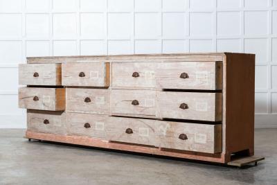 19thC Monumental Dry Scraped French Bank of Pine Drawers