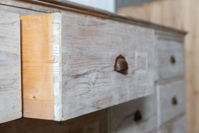 19thC Monumental Dry Scraped French Bank of Pine Drawers