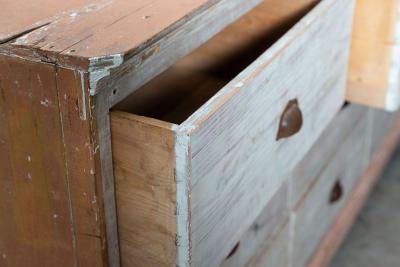 19thC Monumental Dry Scraped French Bank of Pine Drawers