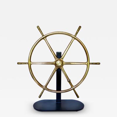 19thC Nautical Six Spoke Solid Brass Yacht Steering Wheel American Circa 1870